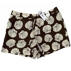 NWT Abercrombie & Fitch Mid Rise Linen-Blend Pull-On Short Brown Shell Print S